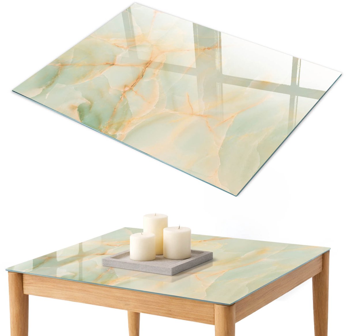 ArtPrintCave Natuurlijke elegantie Glazen Tafelblad 100x70 cm - Tafelblad Rechthoek - Beige Tafelblad Glas - Texturen Glazen Eettafel