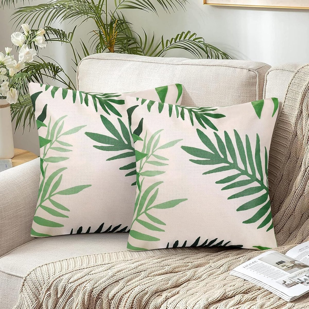 Decoratieve Kussenhoezen 45 x 45 cm met Groene Bladeren voor Sofa en Woonkamer - Set van 2 Kussenslopen van Polyester