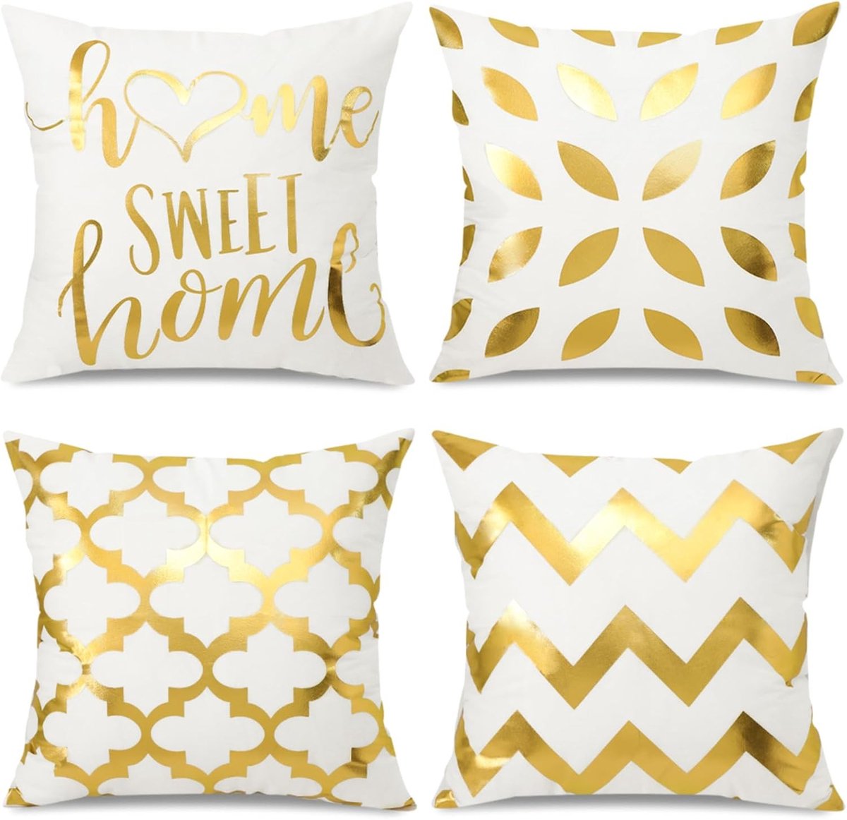 Decoratieve Kussenslopen 45 x 45 cm met Gouden Bladeren en Foliedruk voor Woonkamer en Slaapkamer - Set van 4 Kussenhoezen voor Thuis en Auto