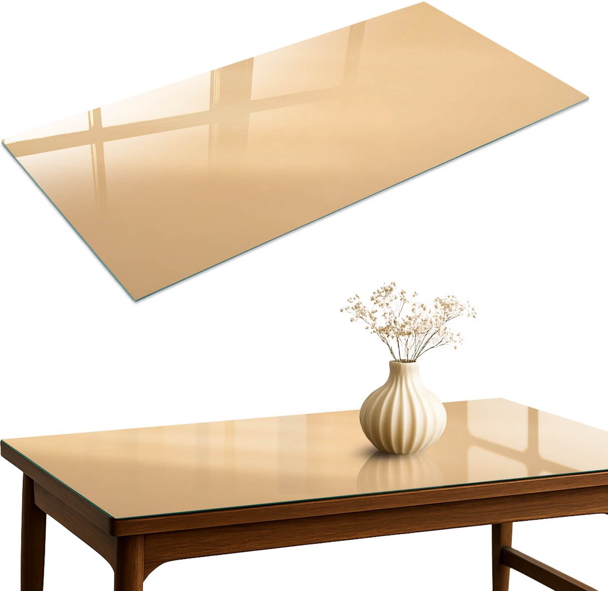 ArtPrintCave Beige subtiliteit Glazen Tafelblad 120x60 cm - Tafelblad Rechthoek - Beige Eettafel Met Glasplaat - Achtergronden en patronen Terrastafel