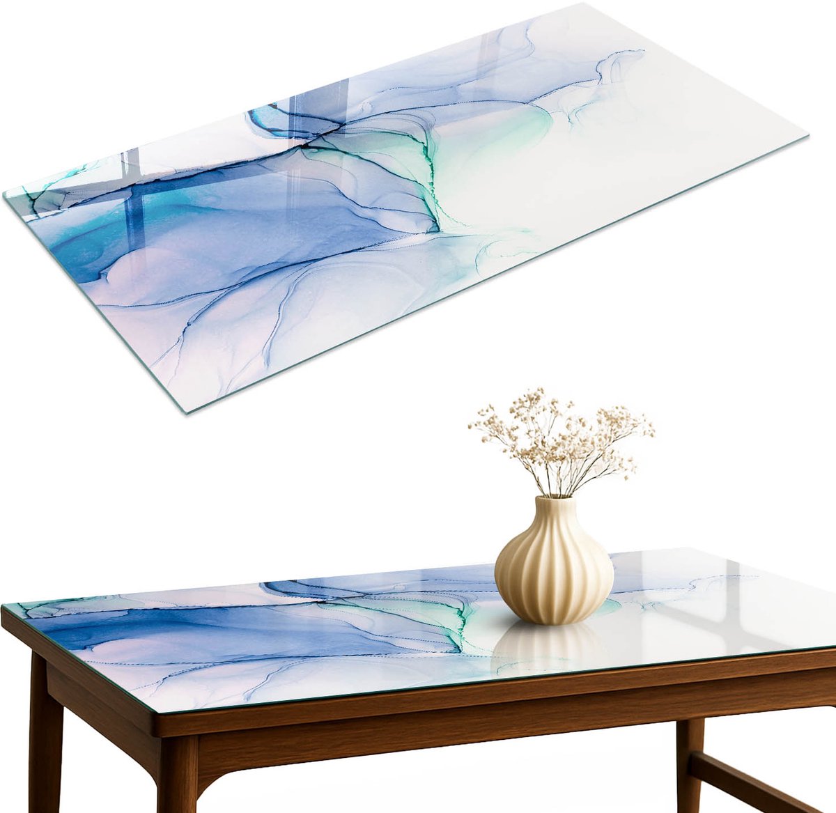 ArtPrintCave Kleurrijke golven Glazen Tafelblad 120x60 cm - Tafelblad Rechthoek - Blauw Bureaublad - Abstractie Tafelblad Glas