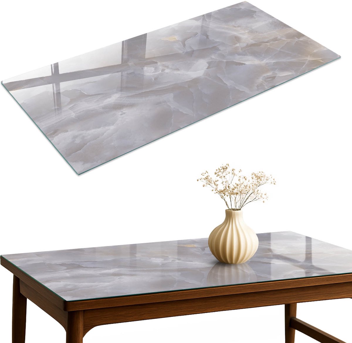 ArtPrintCave Een subtiele steen Glazen Tafelblad 120x60 cm - Tafelblad Rechthoek - Grijs Tafelblad Glas - Abstractie Keukentafel