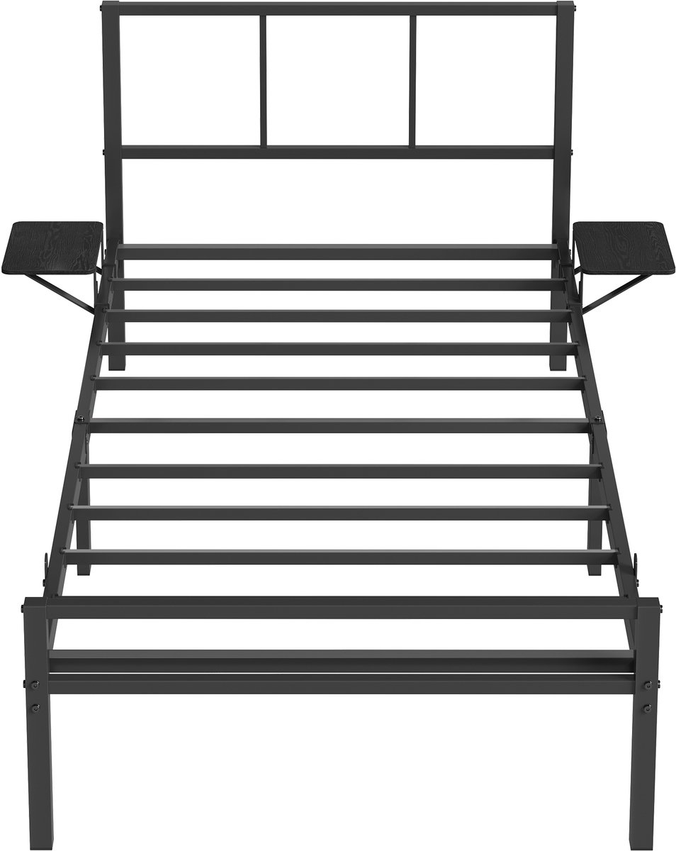 Eenpersoonsbedframe - Voor matras van 90 x 190 cm - Metalen frame - 206,5 x 90,5 x 87 cm - Zwart