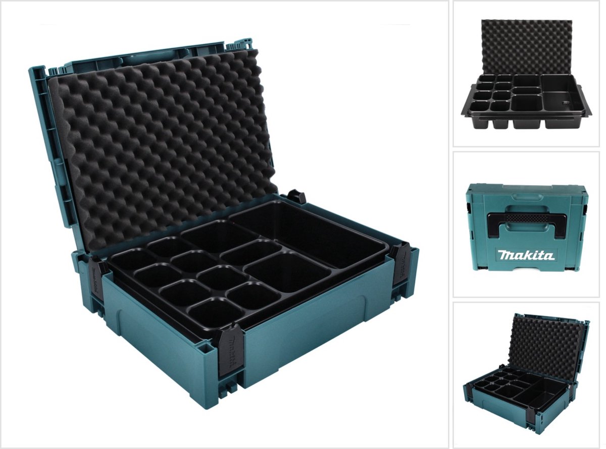 Makita Makpac 1 + universele inleg met 12 vakjes (P-83674) voor kleine onderdelen