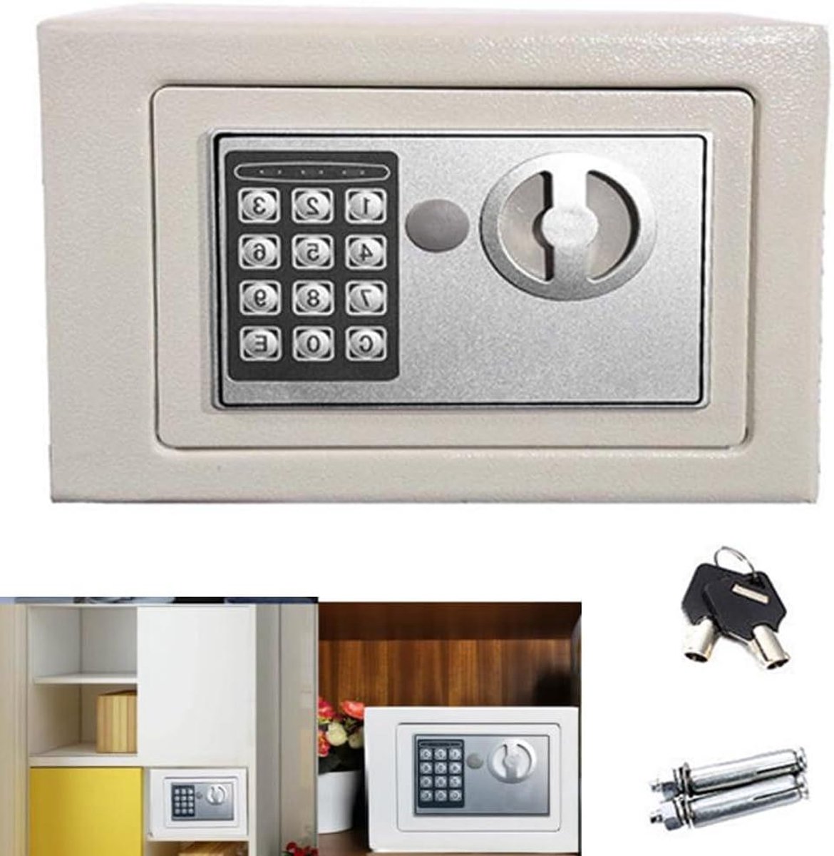 Elektronische Kluis - Digitale Opbergdoos - Waardevolle Spullen Beveiligen - Dubbele Beveiliging - 4.6L - 230x170x170mm - Wit