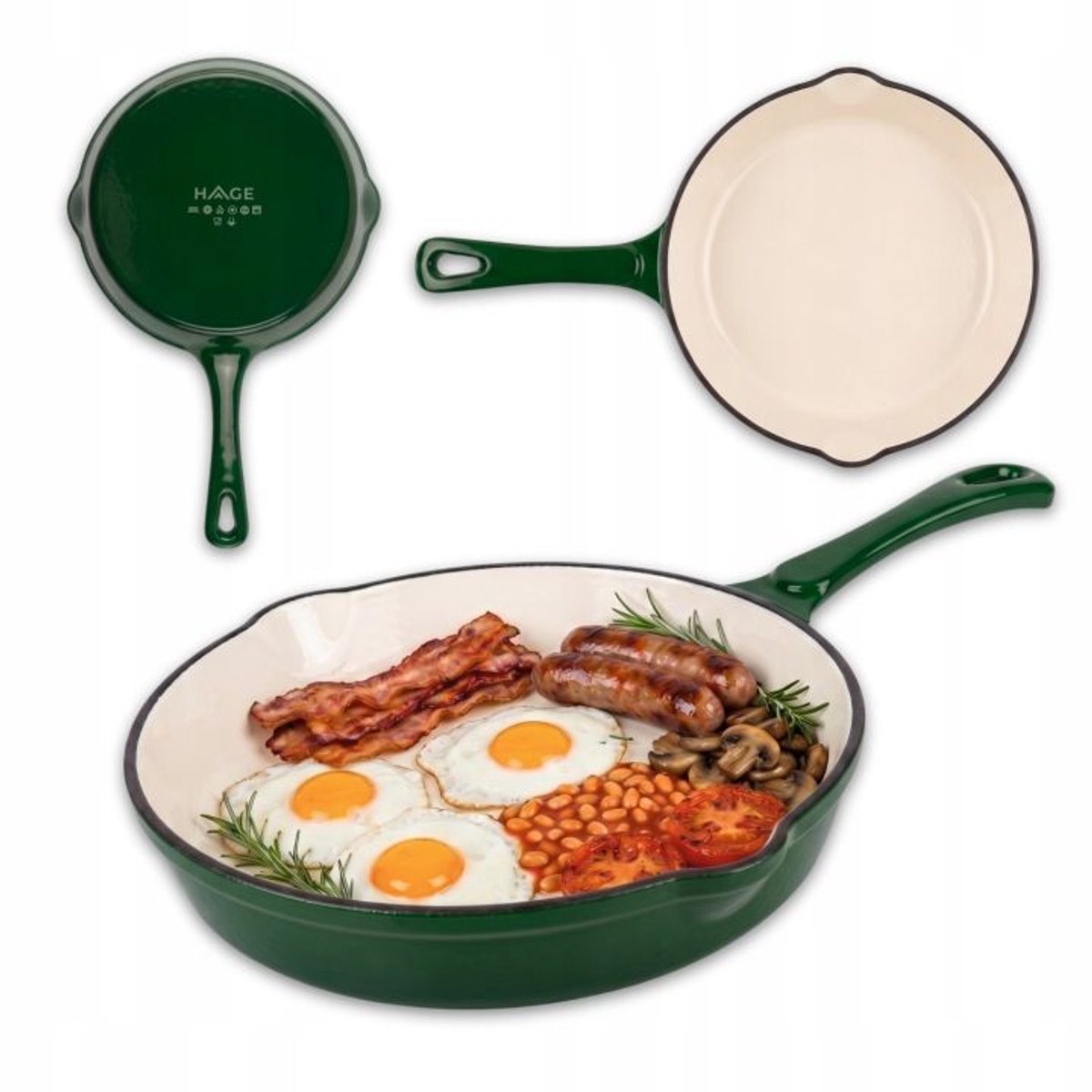 Hage - Koekenpan - Geëmailleerde Gietijzeren Koekenpan - Cast Iron Frying Pan - Geschikt voor Inductie, Gas & Oven - Ø20 x 4.5 cm - Donkergroen