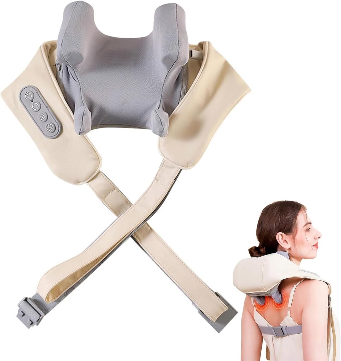 School® Massage Nek apparaat- Rugmassage Apparaten- en Rugmassage Apparaat met Warmte - 6 Massagekoppen - 1800mAh - Voor thuis en op reis