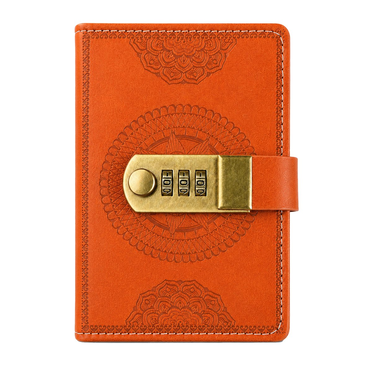 Notitieboek - A7 - met Cijferslot - Kunstlederen Omslag - 240 Pagina's - voor Notities en Creatief Schrijven - Oranje