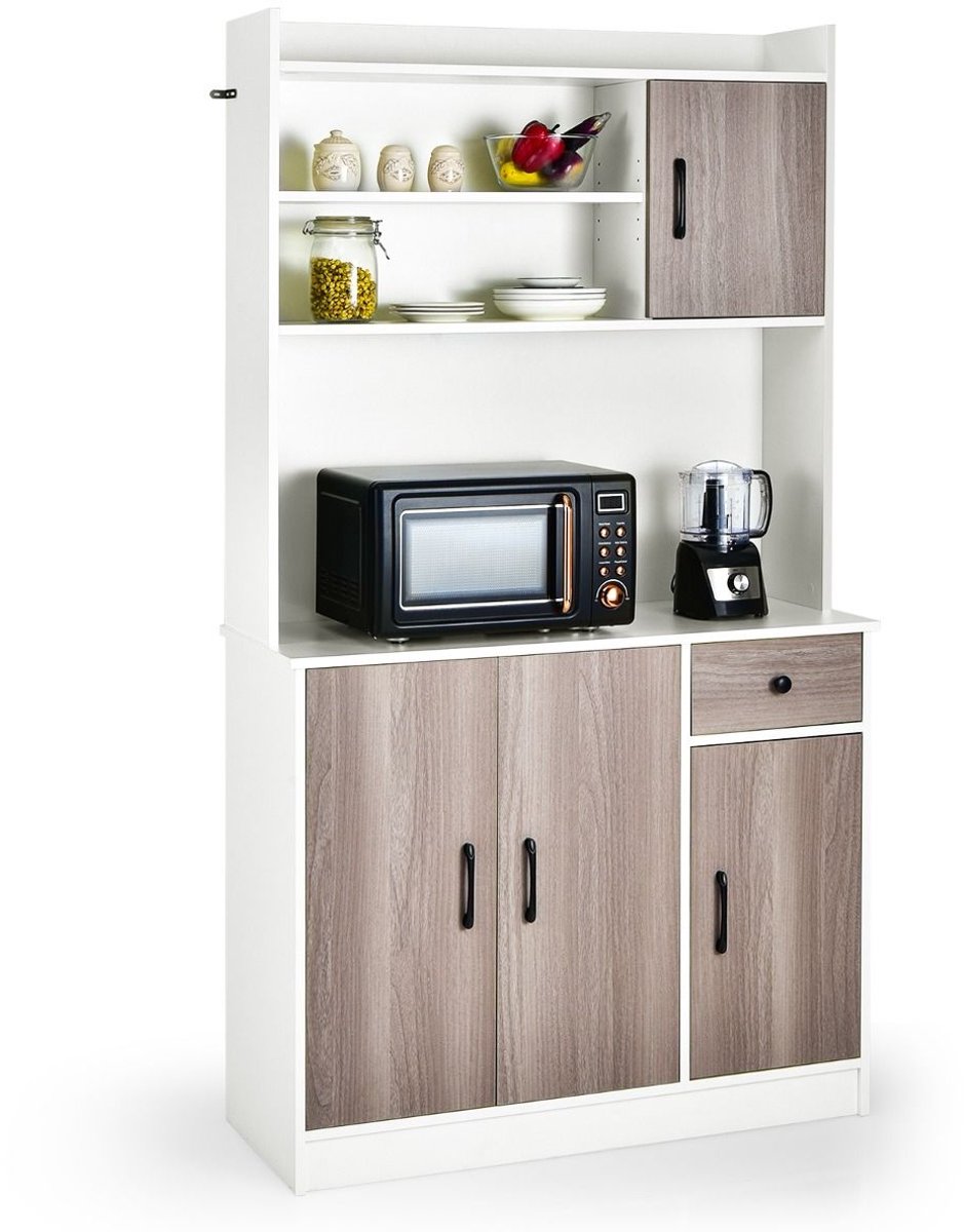 Magnetronkast - Keukenkast - Keukenrek Staand - Ovenkast - 100Lx40B x180H- Organizers - Draagplank - Aanrecht Organiser - Wit + Walnoot