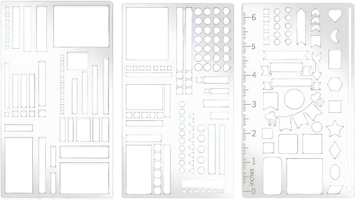 Set van 3 metalen sjablonen voor bullet journal, planners en creatief schrijven - Perfect voor studenten, professionals en kunstliefhebbers (10.2x17.8CM)