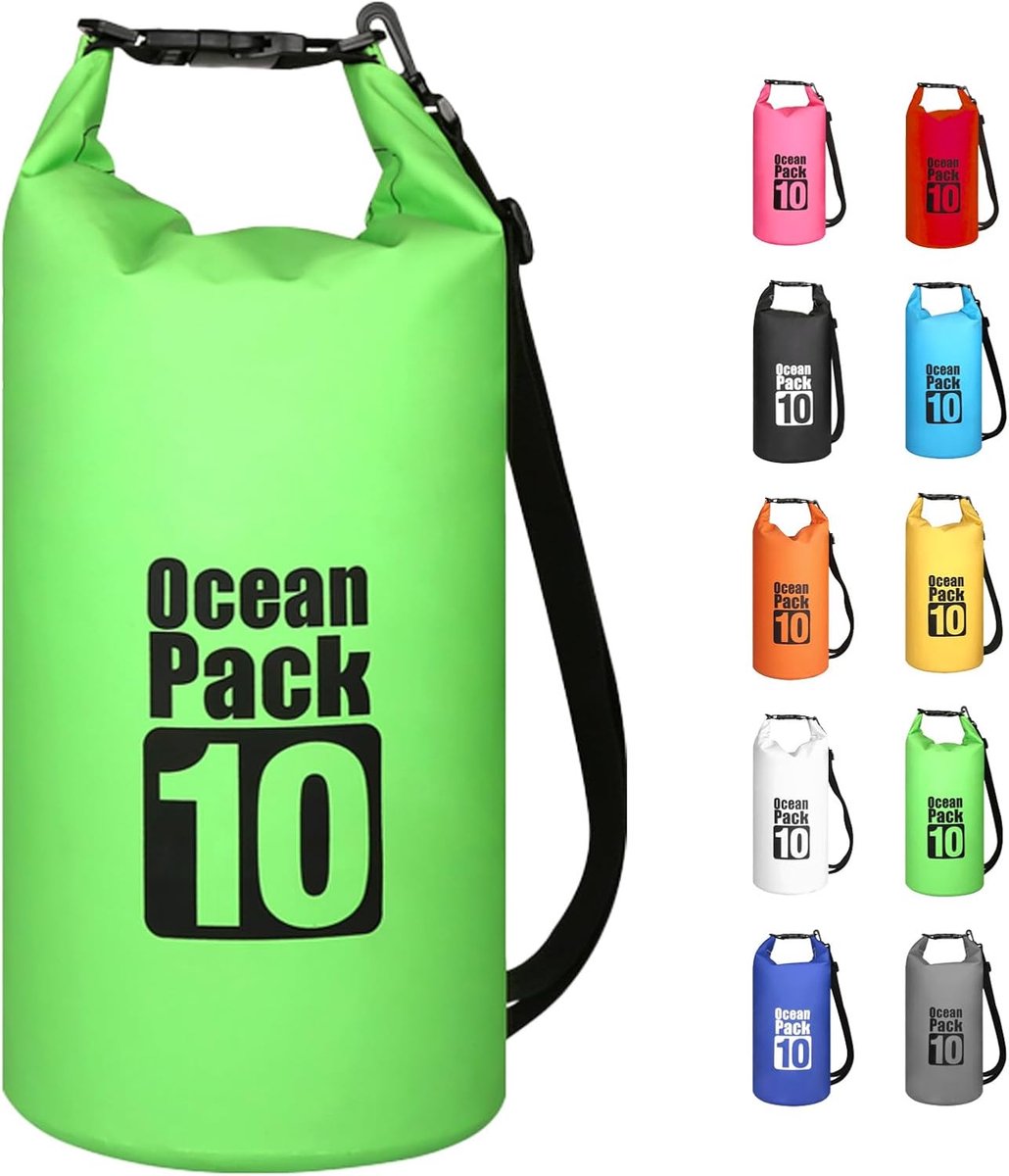 SnelShoppen - Waterdichte Rugzak 10L Groene Dry Bag met Verstelbare Schouderband, Perfect voor Avonturen, Camping, Watersport en Meer