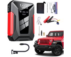 Autostarter met Bandenpomp - Booster Pack Noodstroom - Auto Noodsituaties - Geïntegreerde Bandenpomp - 18 x 12 x 3cm - Zwart