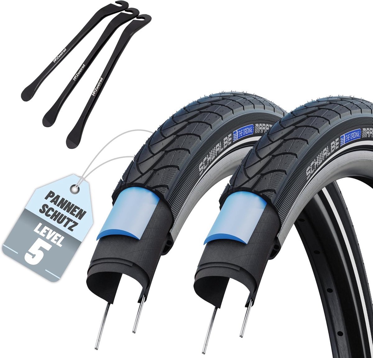 SnelShoppen - 2-delige set fietsbanden Marathon Plus 16 inch (35-349) Reflex met of zonder slangen + E-bike bandenlichter 16 x 1.35 (35-349)