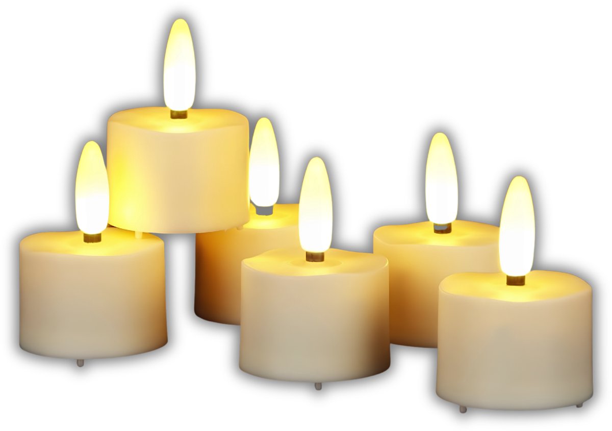 Ploutos®Led Kaarsen Met Bewegende Vlam - Set van 6 - Oplaadbare Kaarsen - Oplaadbare LED Theelichtjes - Oplaadbare Theelichtjes - Wit - 4cm x 4cm x 5cm