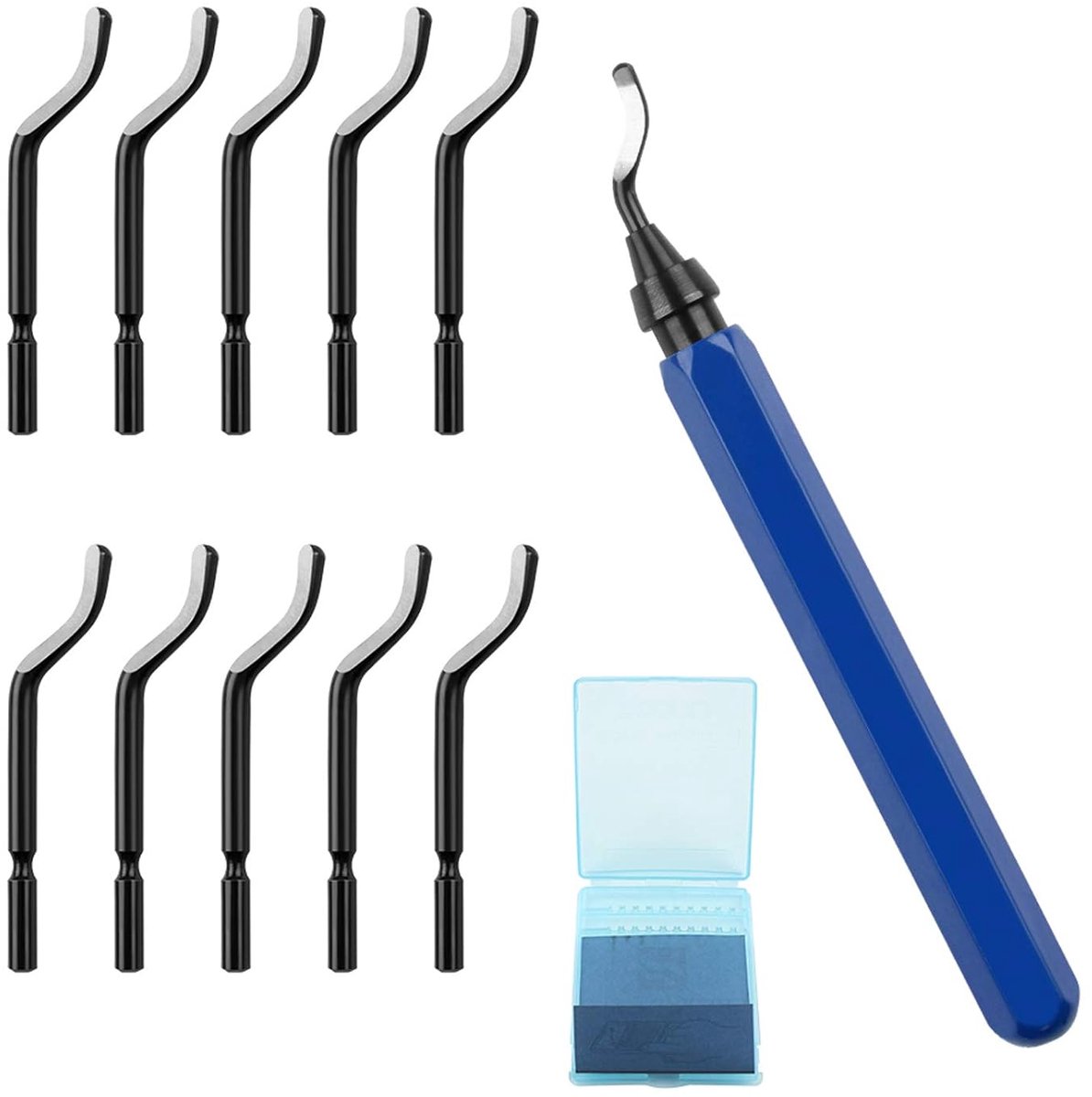 SnelShoppen - Handdeburrer Gereedschap Set met 1 x Handvat en 10 x HSS Snijbladen voor 360° Rotatie, Ideaal voor Metaal, 3D Printen, PVC, Aluminium, K