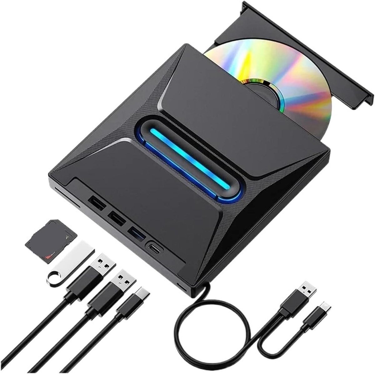 Externe Blu Ray Brander - DVD Brander Hub - Gegevens Overzetten - SD Kaartlezer - USB - Zwart