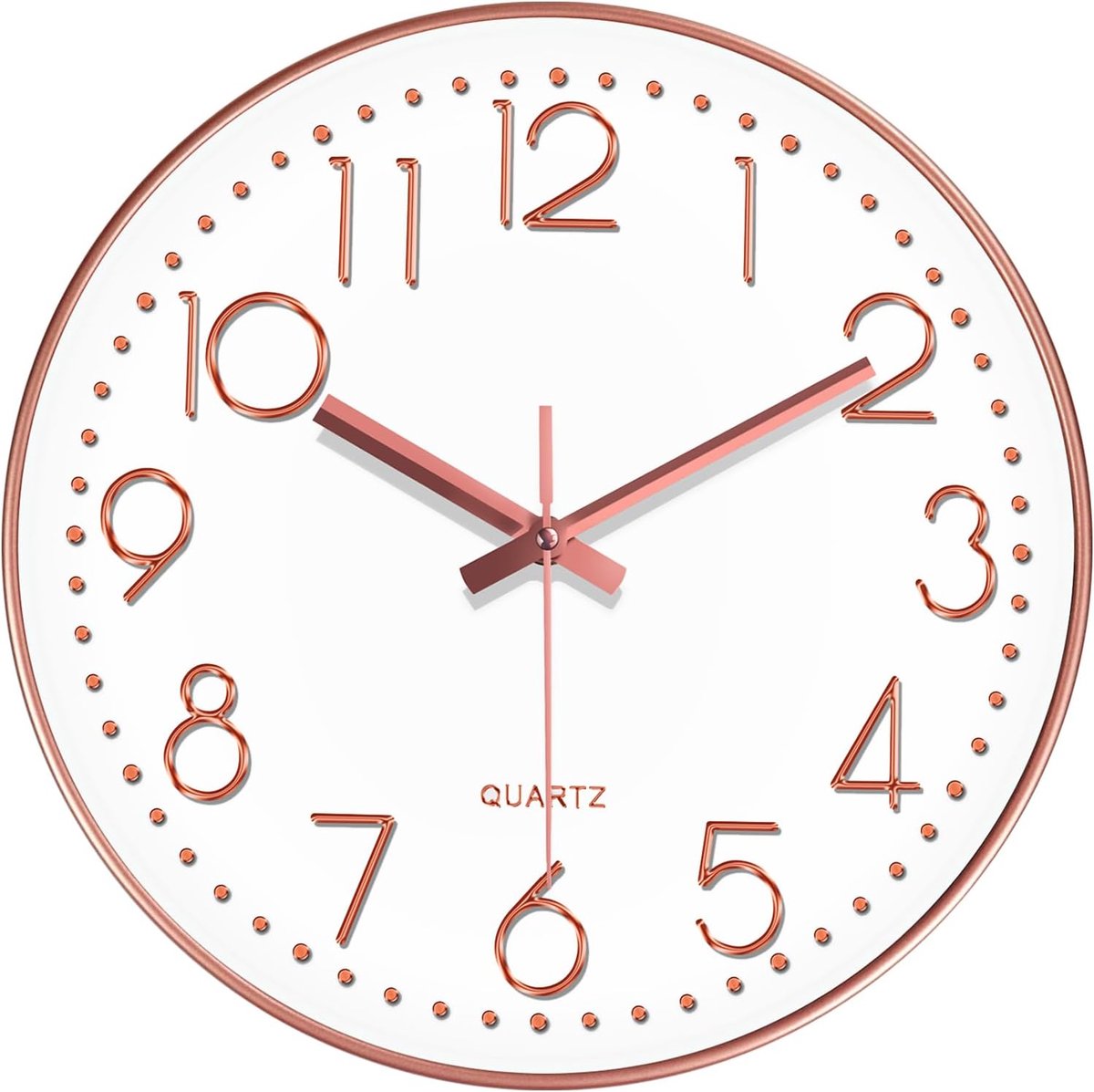 SnelShoppen - Stille Wandklok 10 Inch - Moderne Batterij Aangedreven Wandklok met Grote Cijfers - Tempered Glass Klok in Roze Goud voor Slaapkamer, Wo