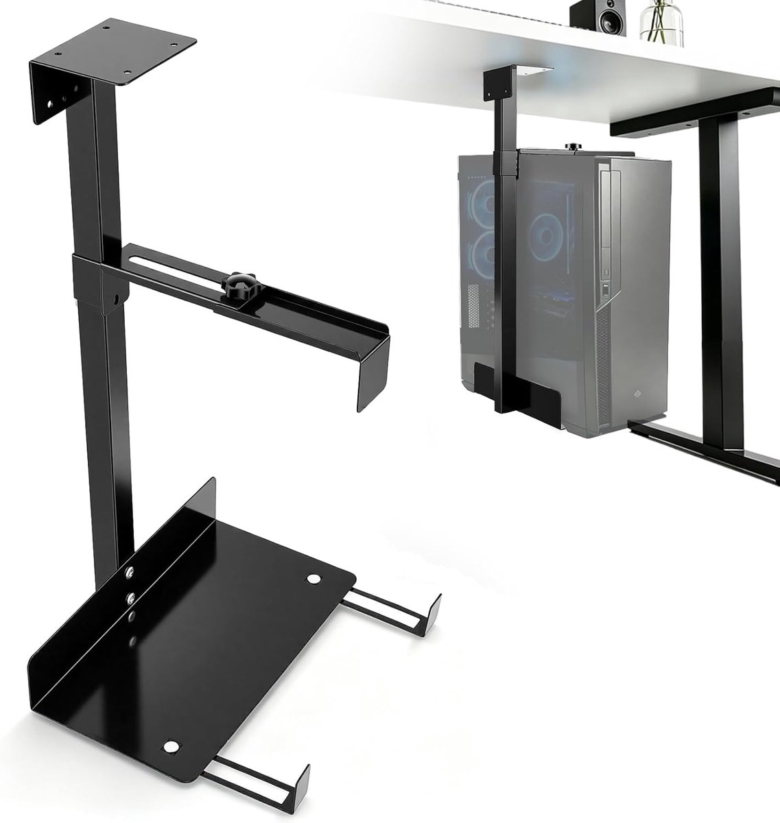 onder het bureau, geen boren nodig, verstelbare pc-houder voor 30-50 cm, computerwandhouder van koolstofstaal, pc-houder onder tafel voor computerbehuizing, tot 30 kg