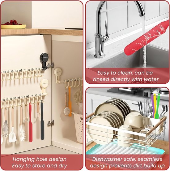 8 stuks siliconen potspatel, anti-aanbak flexibele spurtspatel met lange steel, magere potschraper voor jam, cake, room, boter, brood, glazuur, zuurdesem, mengen, keuken, bakken, koken — afbeelding 4