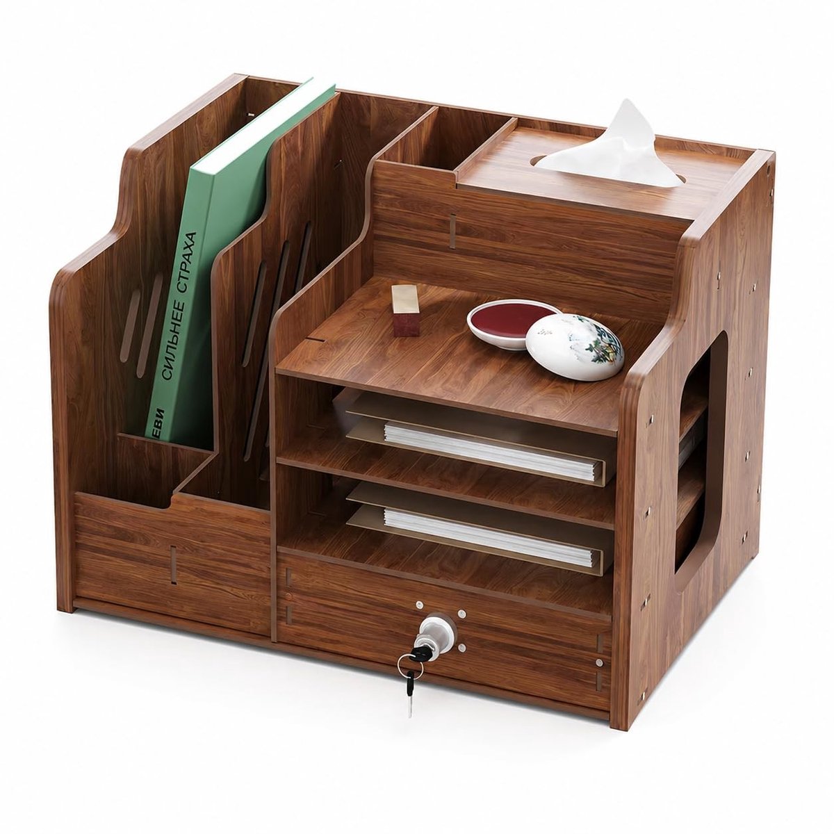 Omgoods - Multifunctionele Bureau Organizer in Walnoot Hout Kleur