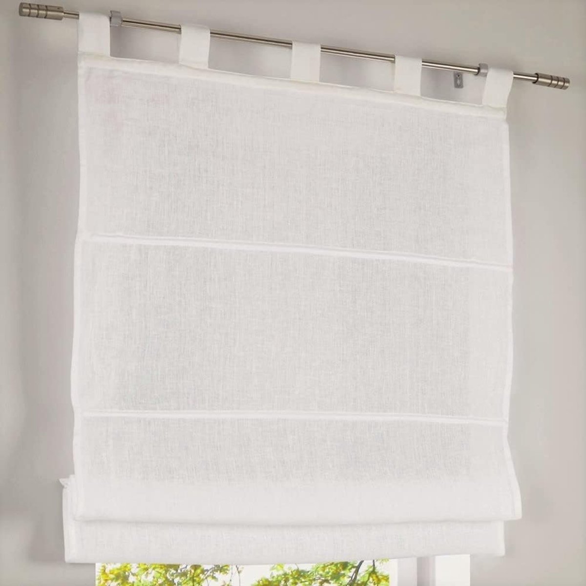 Vouwgordijn Metis op te hangen met lussen voor gordijnroedes, 100% linnen, vrijhangend creme breedte 120 x hoogte 140 cm