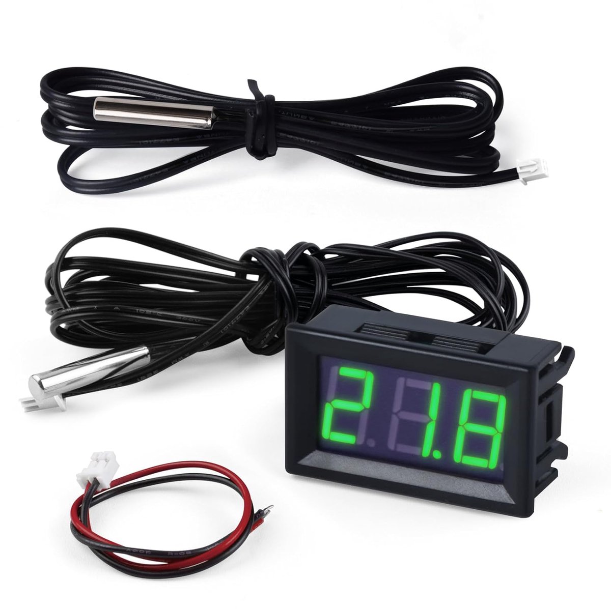 Thermometer met Sonde Waterbestendig 12V Water Temperatuur Monitor voor Koelkast Freezer Aquarium Temperatuurmeter, met Kabel 1m+3m, Groen