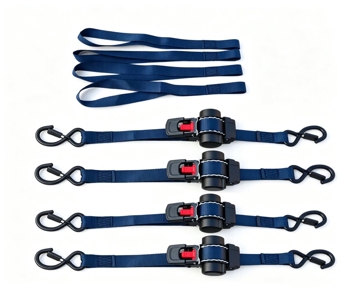 Omgoods - Automatische Bevestigingsbanden, Set van 4, 3m x 25mm met S-haak, 590kg Draagkracht