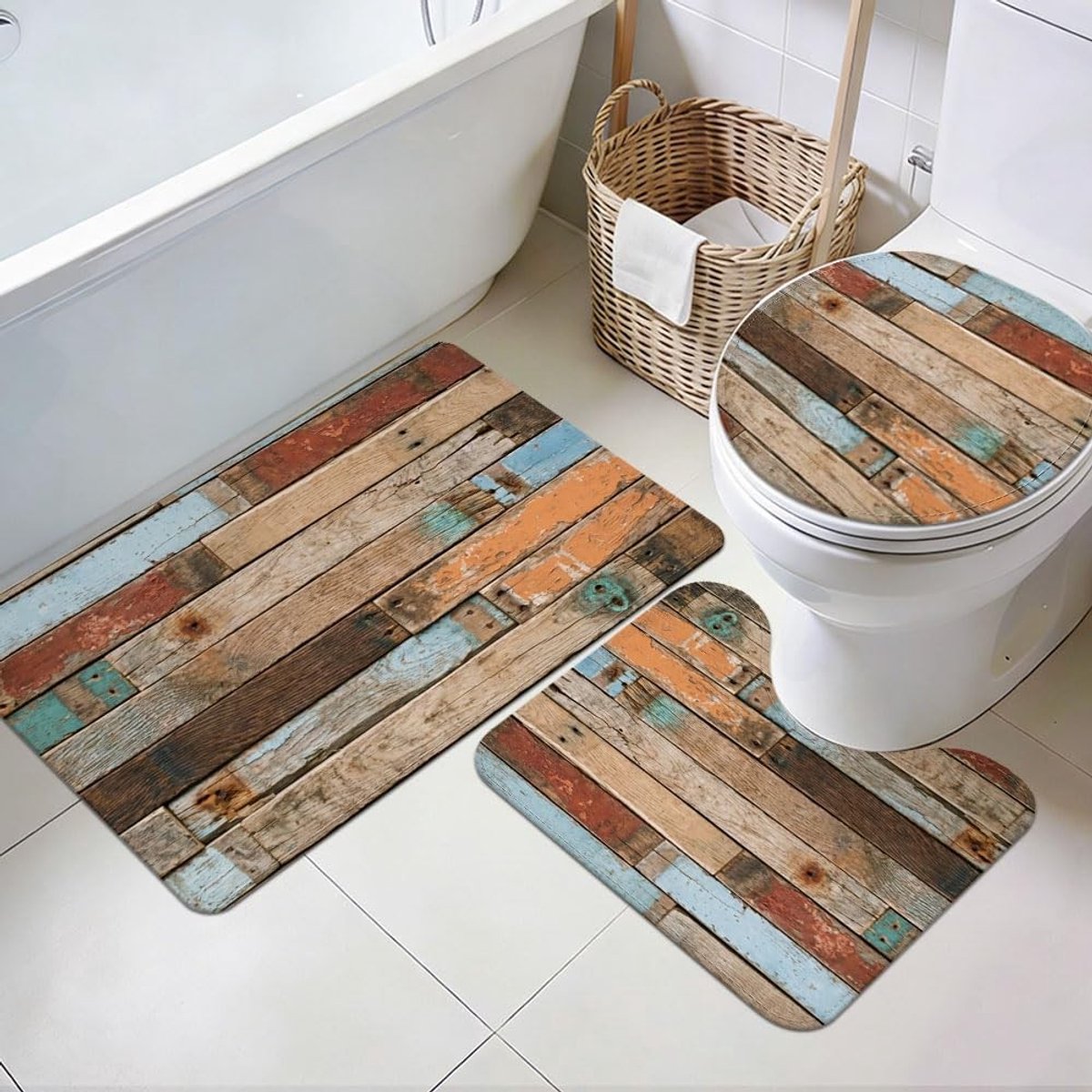 Omgoods - 3-delige Vintage Badmatset - Antislip en Wasbaar