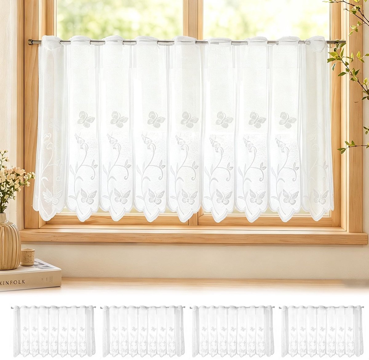 Omgoods - 4 Stuks Transparante Voile Gordijnen - 130 x 45 cm