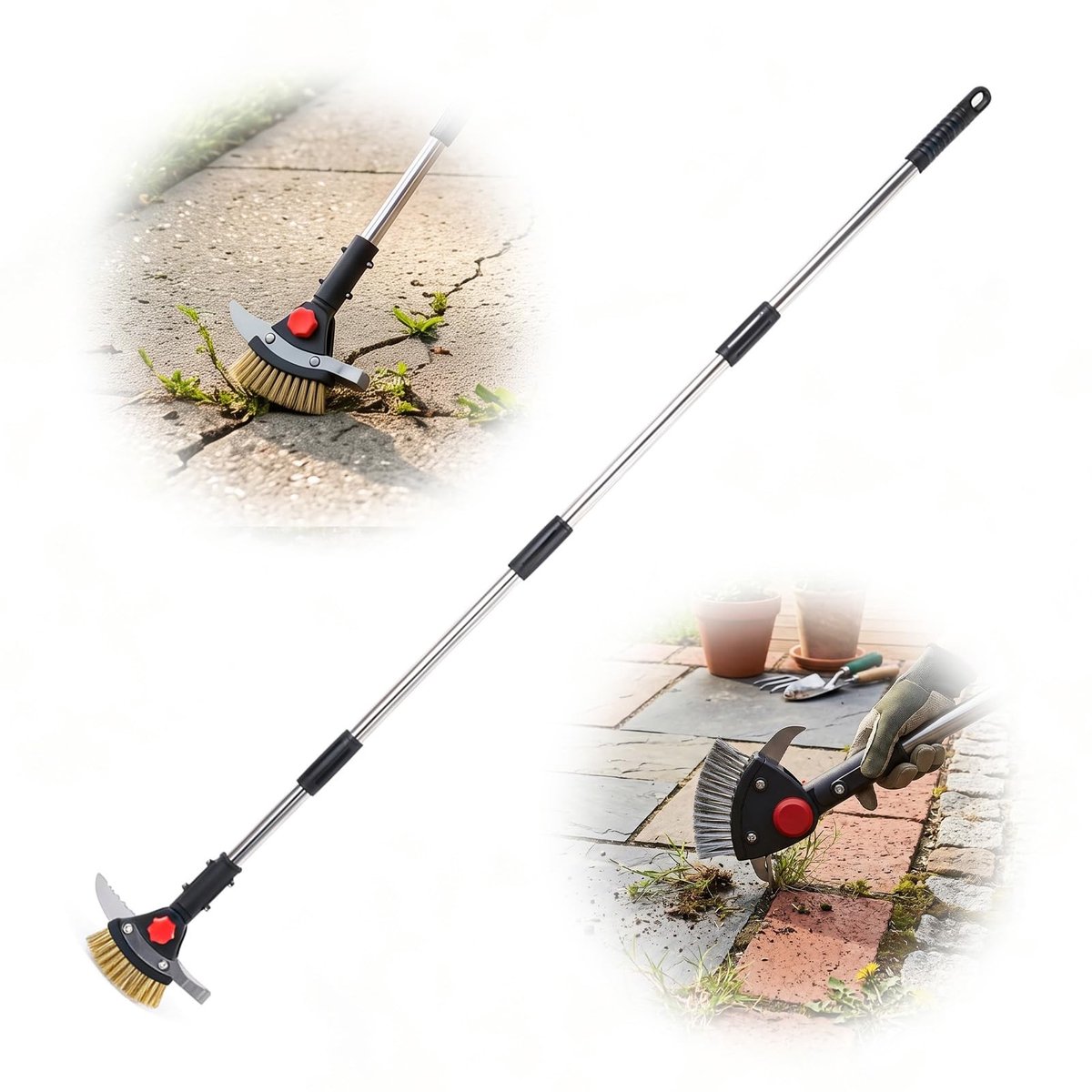 Omgoods - 3-in-1 Voegkrabber met Verstelbare Steel en Mosborstel