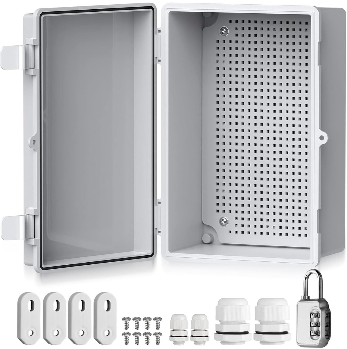 Waterdichte verdeelkast IP67, aansluitdoos waterdicht ABS kunststof behuizing buiten stopcontactkast, schakelkastje, stroomkast met montagetoebehoren 29x19x14cm | Grijze schakelschrank