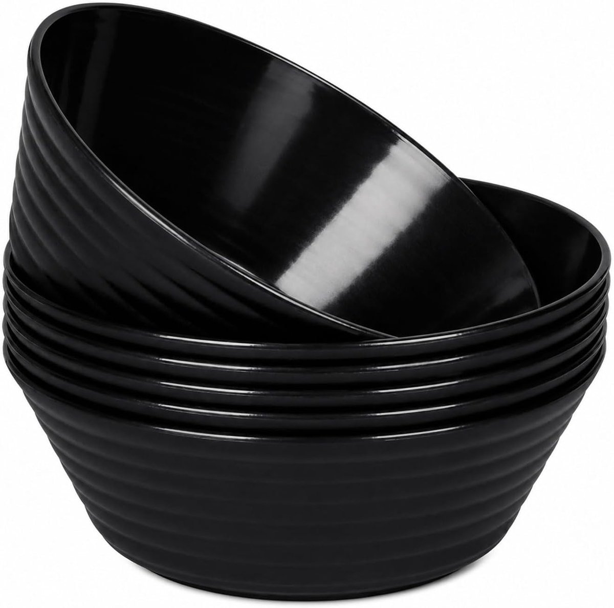 Set van 4 kommen van 17,5 cm, zwart, onbreekbare plastic kommen, mueslikommen, soepkommen, slakom voor kinderen, volwassenen, magnetronbestendig, vaatwasmachinebestendig, 1000 ml