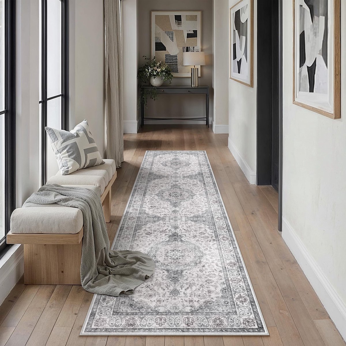 Omgoods - Vintage Wasbaar Hall Runner 60 x 240 cm - Grijs en Non-Slip