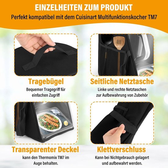 Afdekhoes voor Thermomix TM7, deksel voor Thermomix, afdekking keukenmachine, TM7, accessoires, ideaal voor de bescherming en het opbergen van je keukenmachine, zwart — afbeelding 2