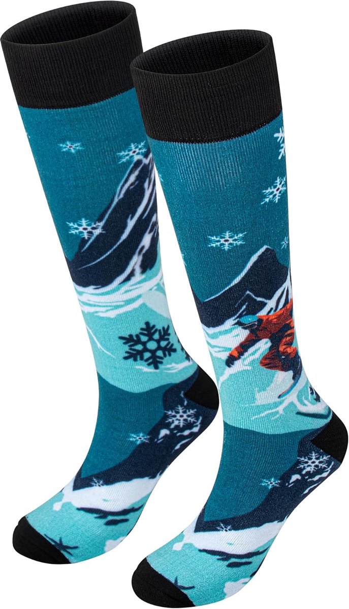 Skisokken voor jongeren, dames en heren, 35-38 39-41 lange sokken, winter, warm, dik, thermisch kussen, ademend, voor skiën, werk, wandelen, Snowbroad blauw (2 paar), 39-41