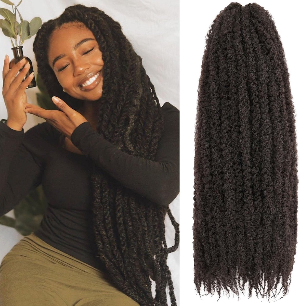 61 cm Marley Twistn Vlechten Haar 8 Packs Pre Fluffed Afro Kinky Krullend Hair Extensions voor Jumbo Twist Marley Vlechten Donkerbruin Lange Afro Kinky Twist Haar Synthetisch voor Vrouwen (#4