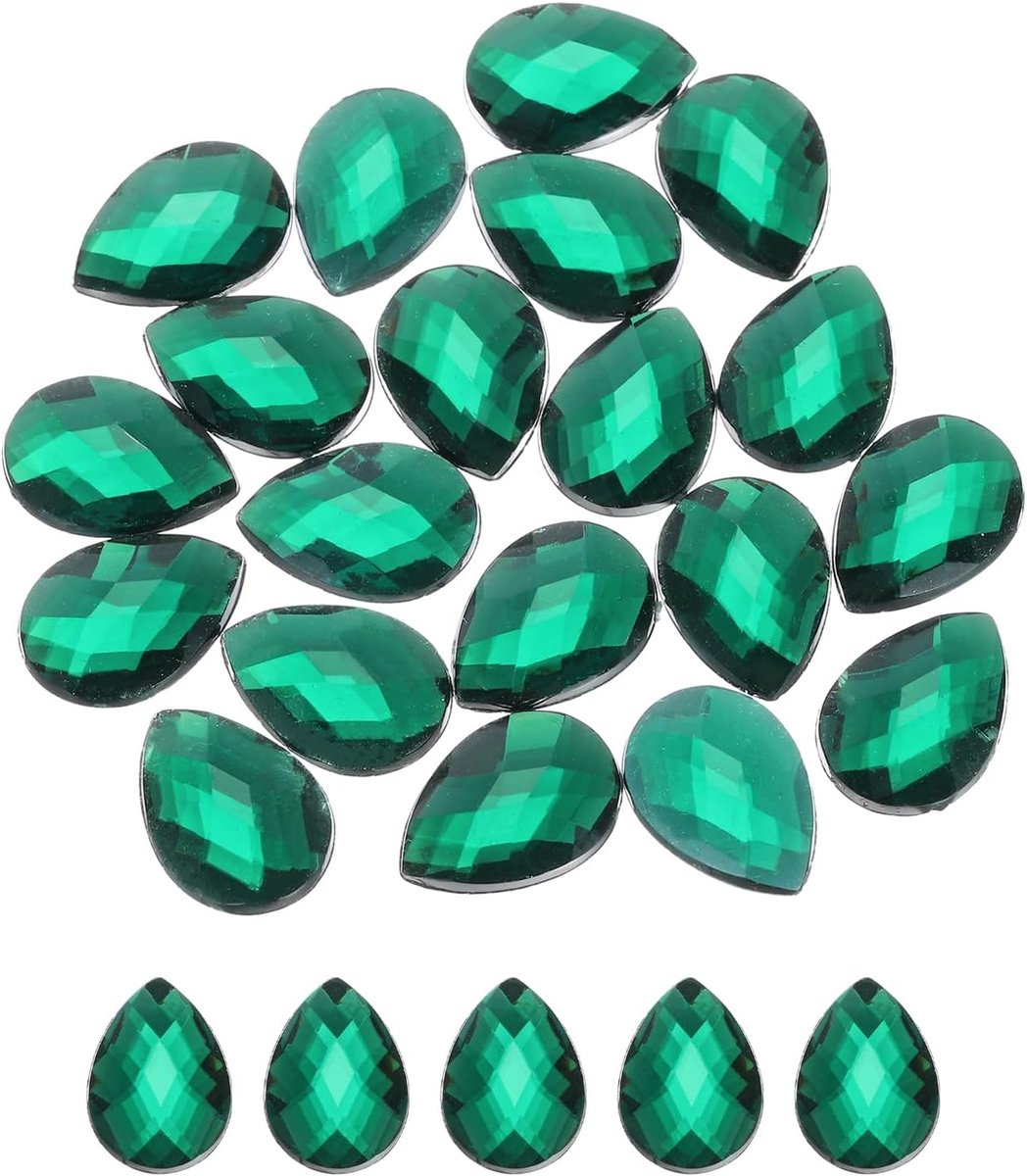 20 stuks acryl druppels met platte achterkant, 18 x 25 mm, kunstmatige stenen voor doe-het-zelf sieraden, gezichtsbeschildering, bruiloft, donkergroen