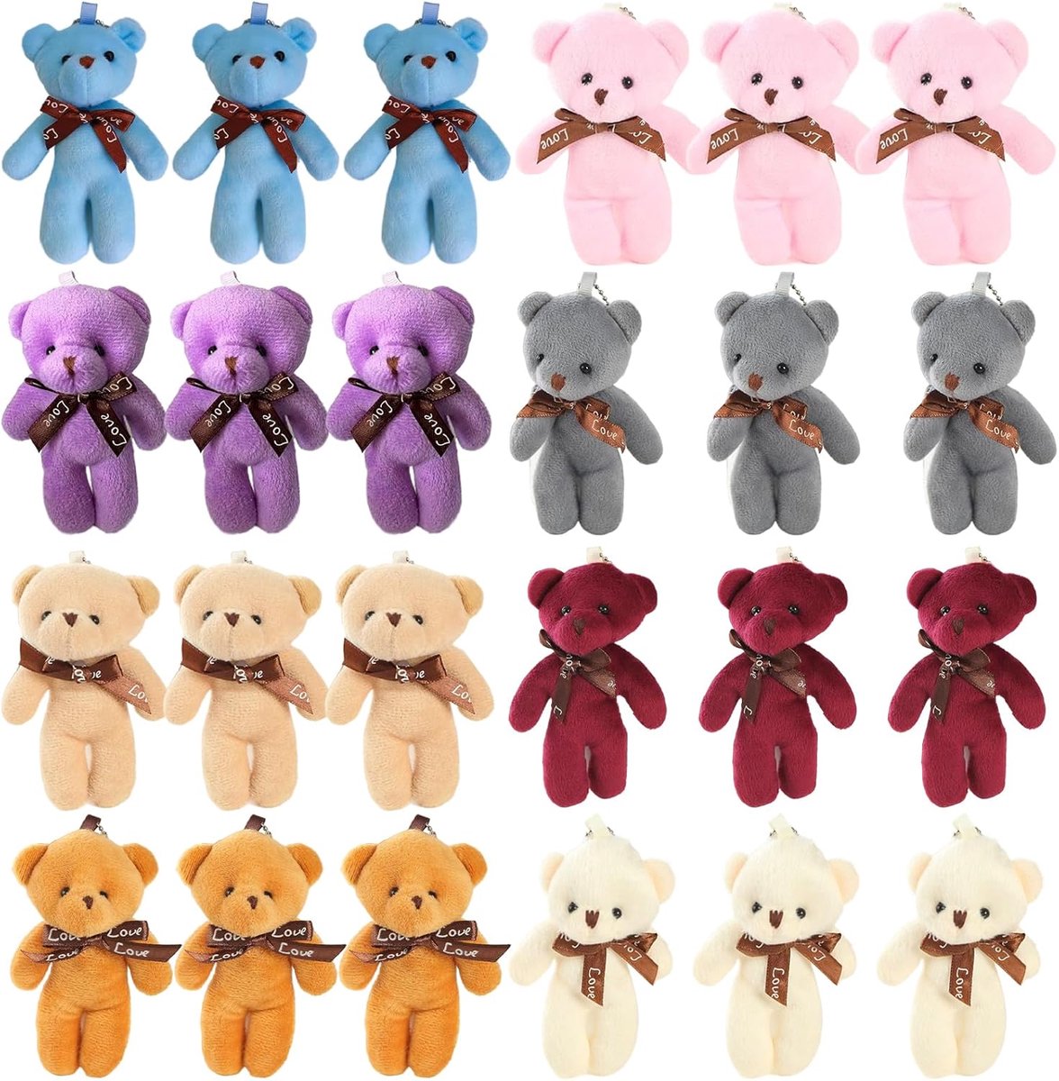 24 stuks teddybeer klein, 8 cm mini-teddybeer pluche knuffeldier, voor meisjes en tieners, doe-het-zelf sleutelhanger, afstudeerfeest, verjaardagsfeest, gastgeschenken, bruiloften