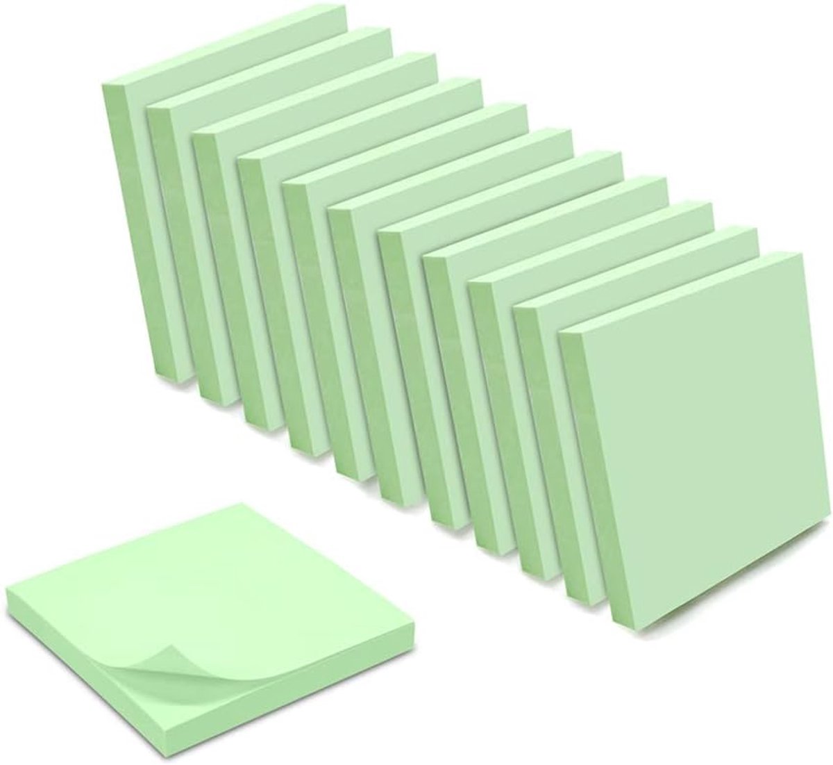 Zelfklevende notities, herbruikbaar, pastelgroen, 12 blokken met 100 vellen, 75 x 75 mm, 1200 stuks
