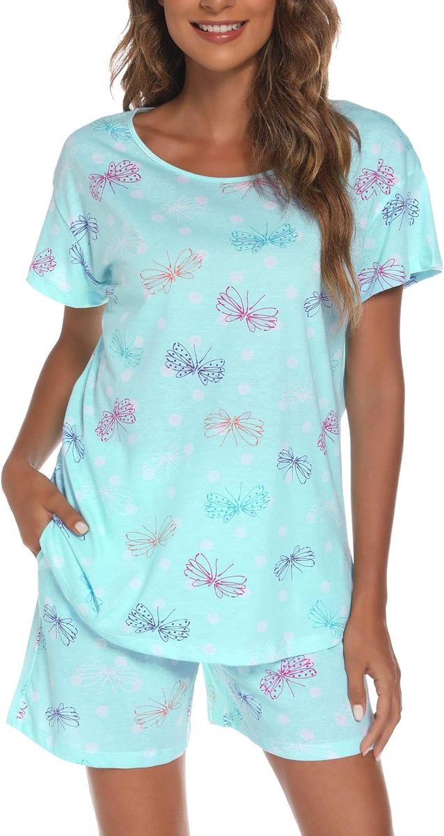 Dames Korte Pyjama Set Katoen Korte Mouw Top en Shorts Tweedelige Nachtkleding Zomer Vrijetijdspak Loungewear