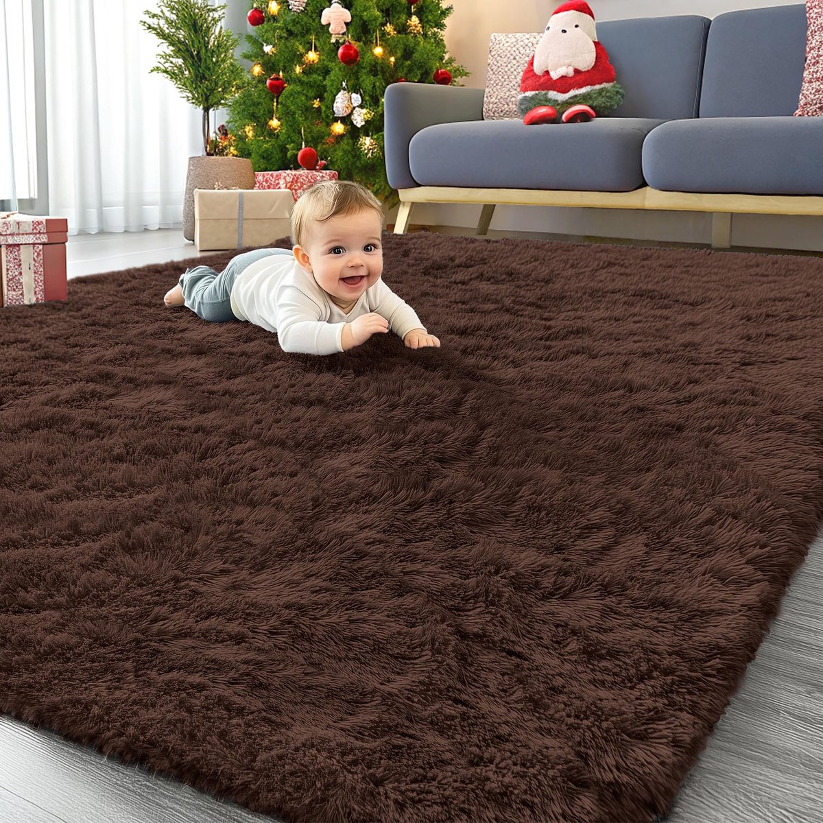 Omgoods - Fluffy Shaggy Tapijt - Bruin 120 x 160 cm