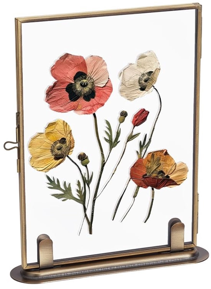 Omgoods - Drijvende Fotolijst - Vintage Glas en Messing Bloem Display Frame