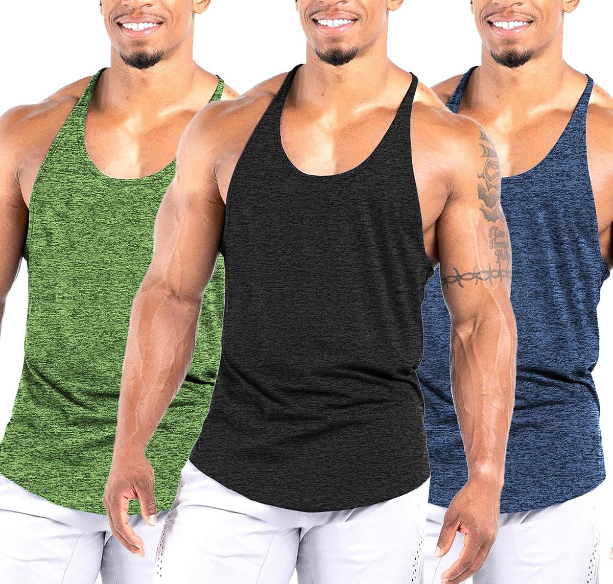 Workout Stringer Tank Tops Atletische Sneldrogende Y-Back Tops Bodybuilding Spier Shirts voor Gym (1 of 3 Pack)