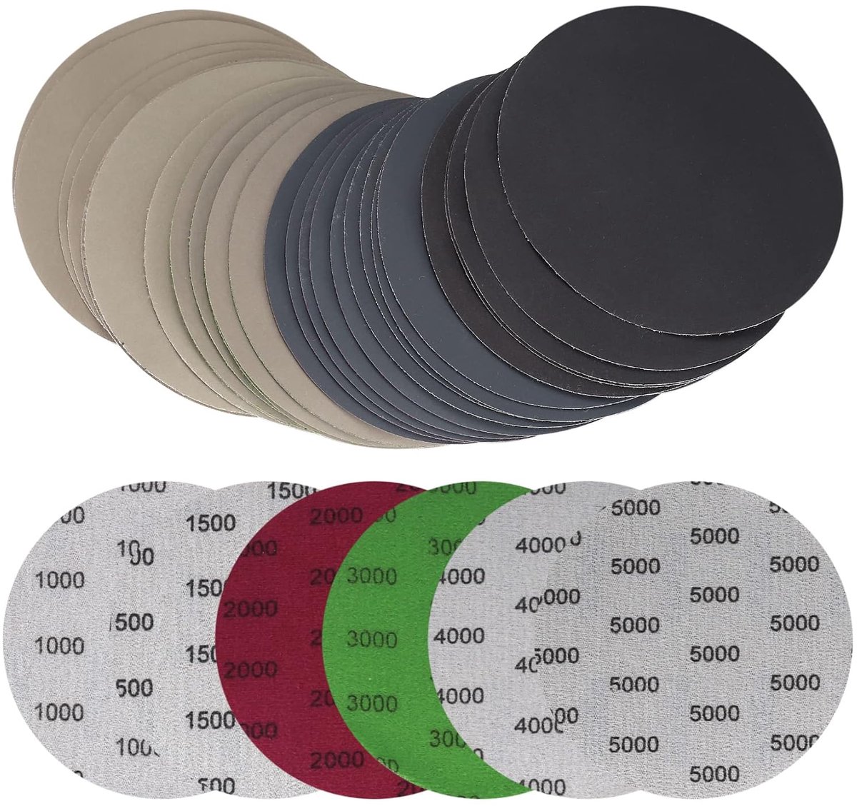 schijven 125mm / 5 inch Rond, Zowel droog als nat schuurvermogen, Excentrische Schuurmachine voor Auto Hout Meubels Glas Metaal - Korrel 1000/1500/2000/3000/4000/5000