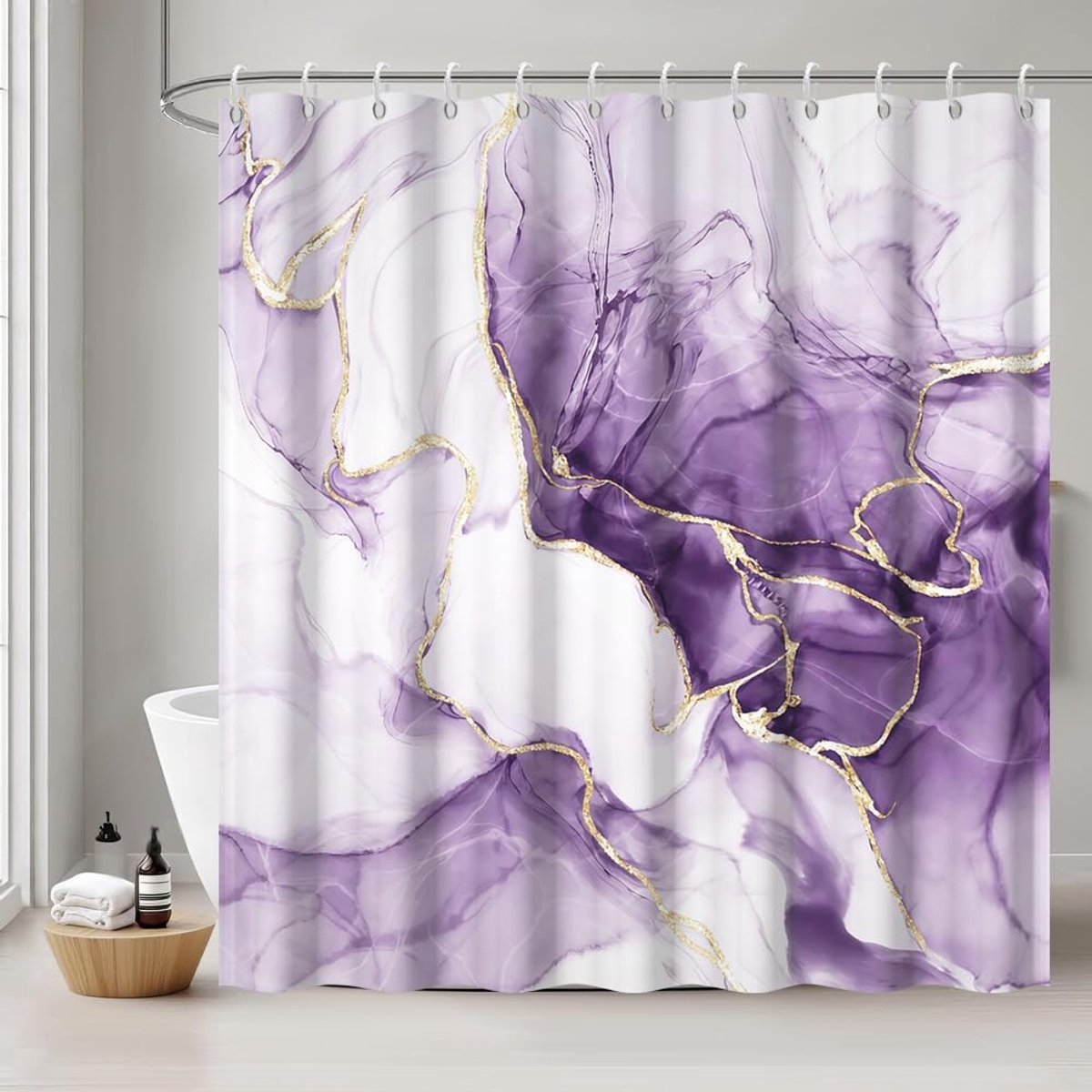 Omgoods - Abstract Douchegordijn in Marmerlook 180 x 240 cm met 12 Haakjes