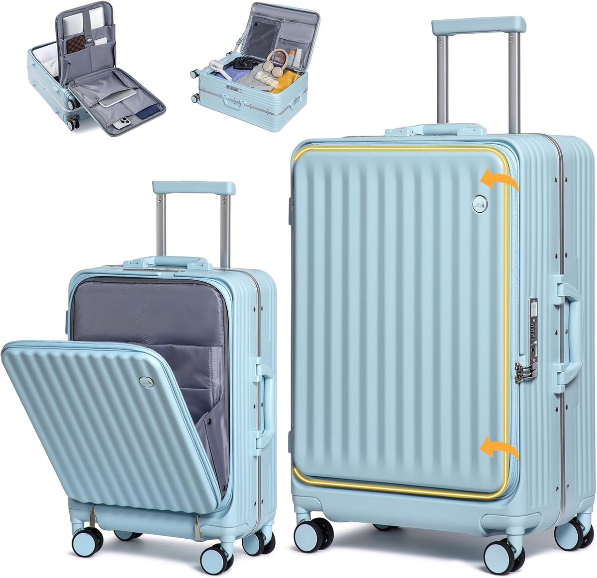 choice Kofferset Reiskoffer met USB-oplaadpoort PC Hardschalige Carry on Lichtgewicht Duurzaam Trolley Reizen Cabine Koffer Bagage met Spinner Wielen TSA Slot