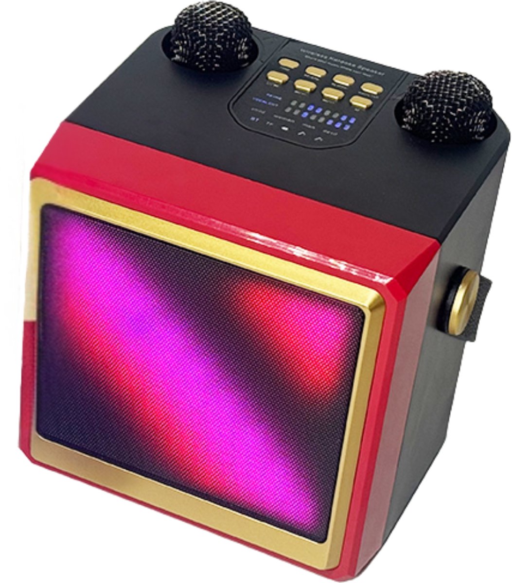 GlowMatrix Karaoke Speaker met 2 Draadloze Microfoons – 10W – RGB Verlichting – Oplaadbaar – Rood 930