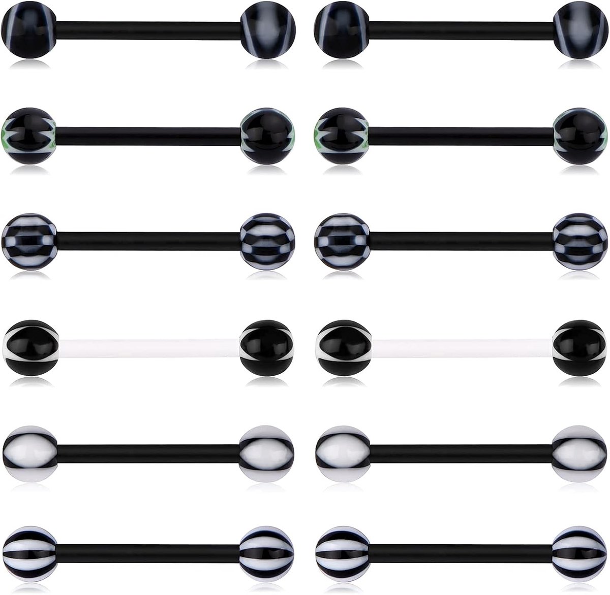 6 paar 14G Plastic Tong Barbell Bar Ring Glow in The Dark 12/14/16/18mm Bioflex Flexibele Piercing