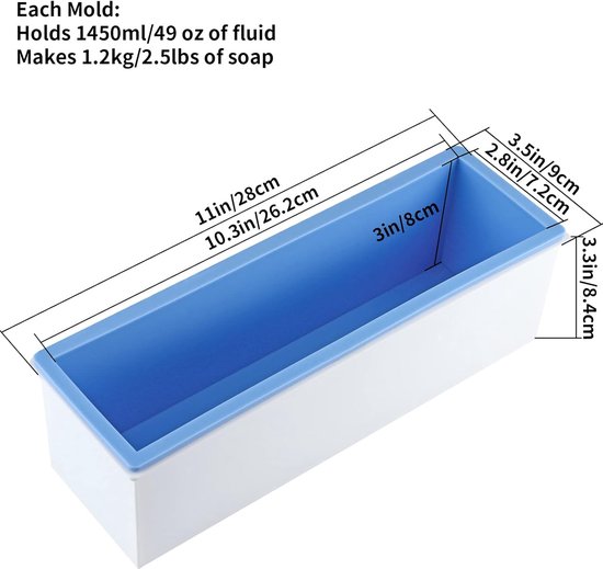 2 stuks zeepvorm met kunststof doos, rechthoekige siliconen mallen vorm, 1450 ml, gereedschap voor het maken van wervelingen voor zeep, kaarsen, harsgieten, desserts (blauw) — afbeelding 2