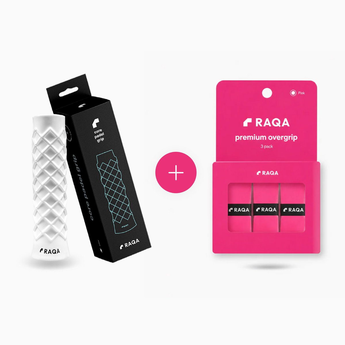 Raqa ® Padel grip combideal | Core padel grip + premium overgrip roze | padelgrips | Griptape | Basis grip en padelgrip roze